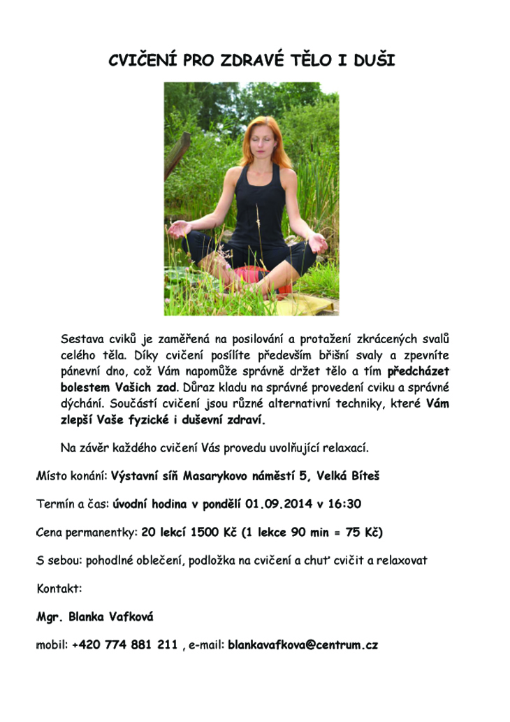 CVIČENÍ PRO ZDRAVÉ TĚLO I DUŠI