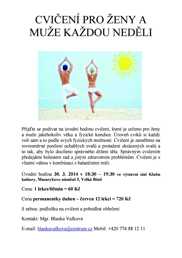 CVIČENÍ PRO ŽENY A MUŽE KAŽDOU NEDĚLI
