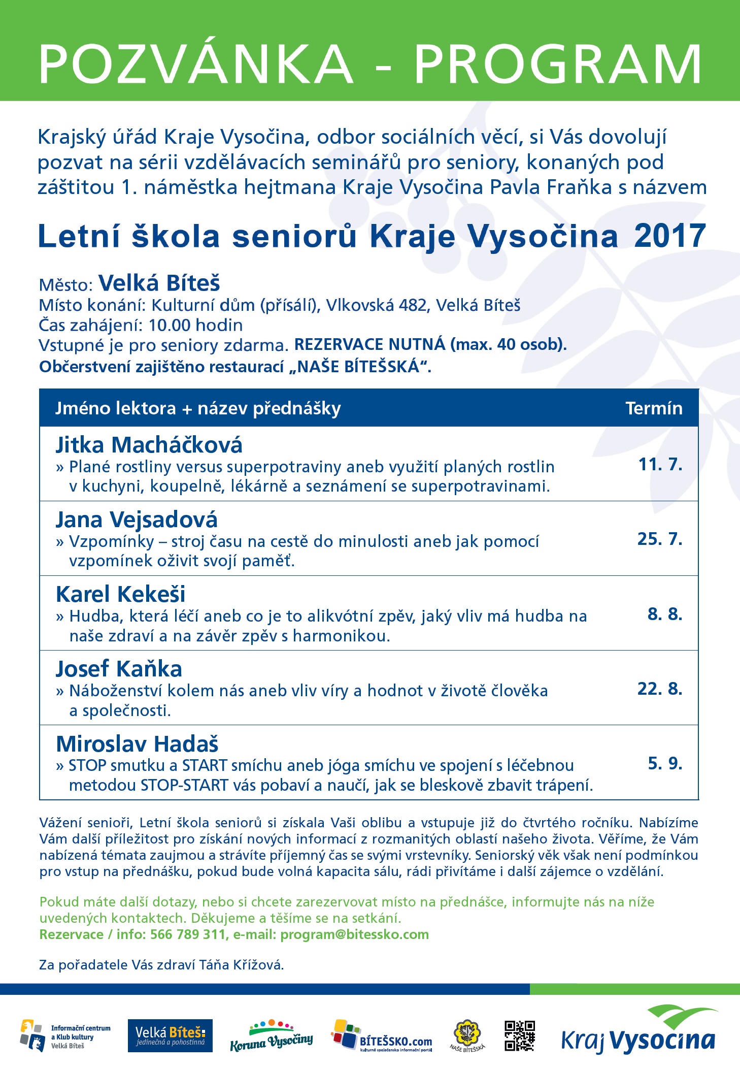 letní škola seniroů