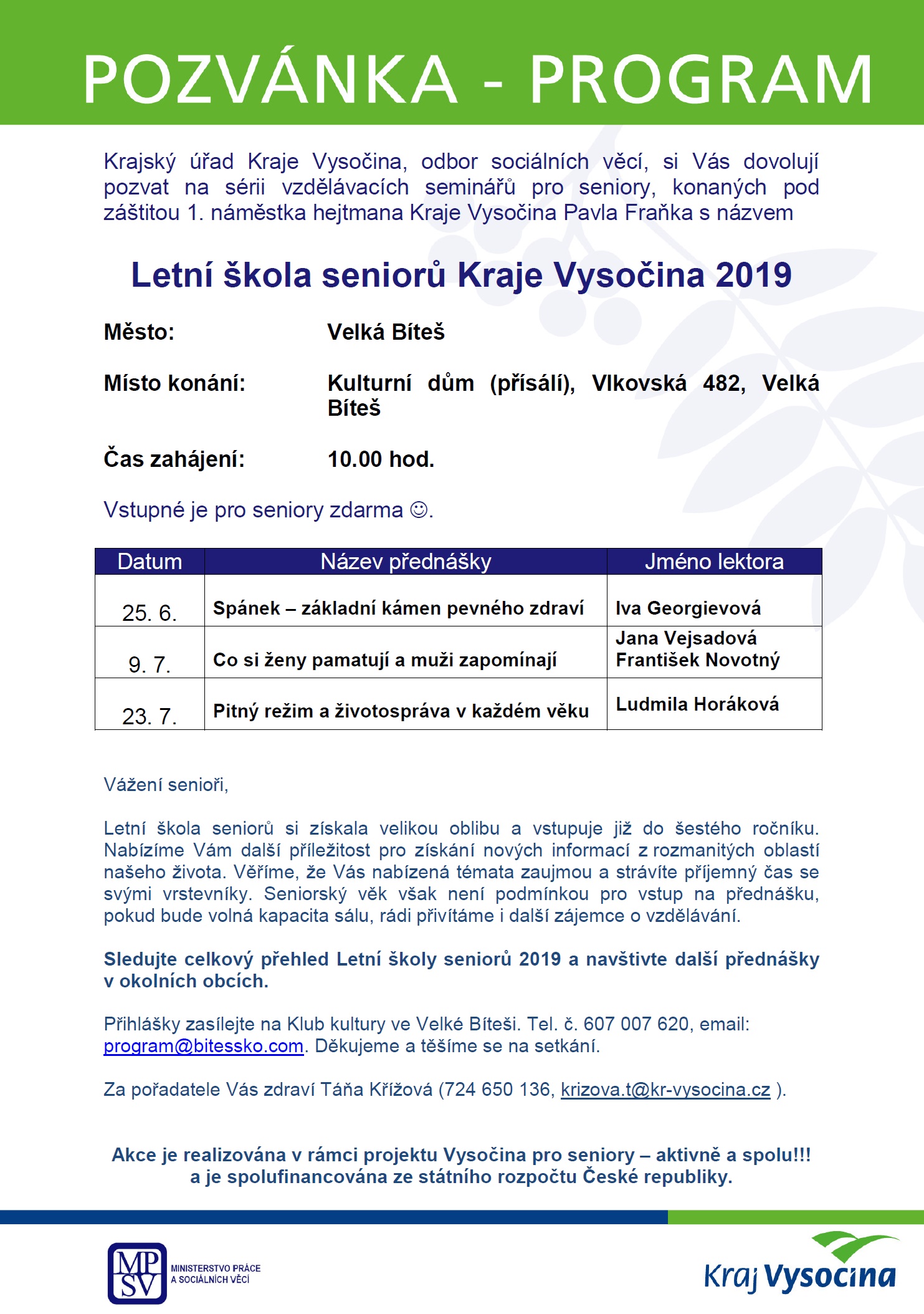 letní škola seniorů